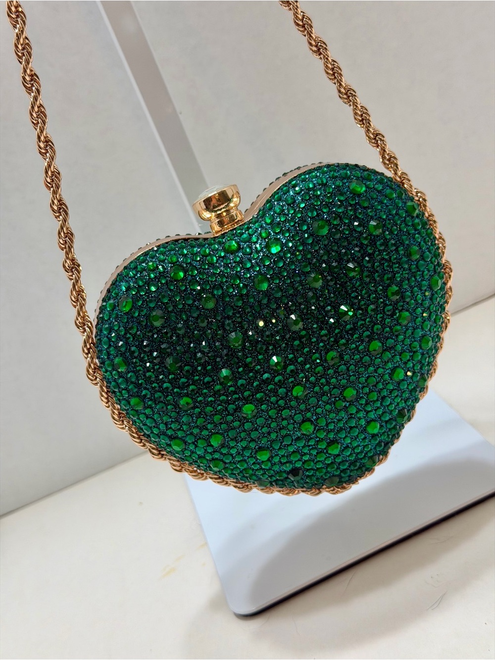 Emerald Heart Crystal Minaudière Crossbody Bag